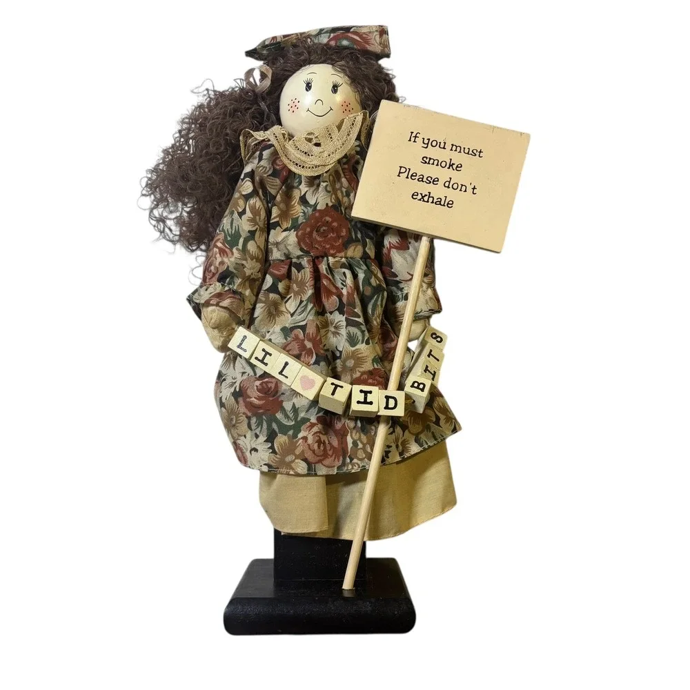 Naughty or Nice Lil Bits Doll with Funny Smoking Quote Sign Home Decor‎